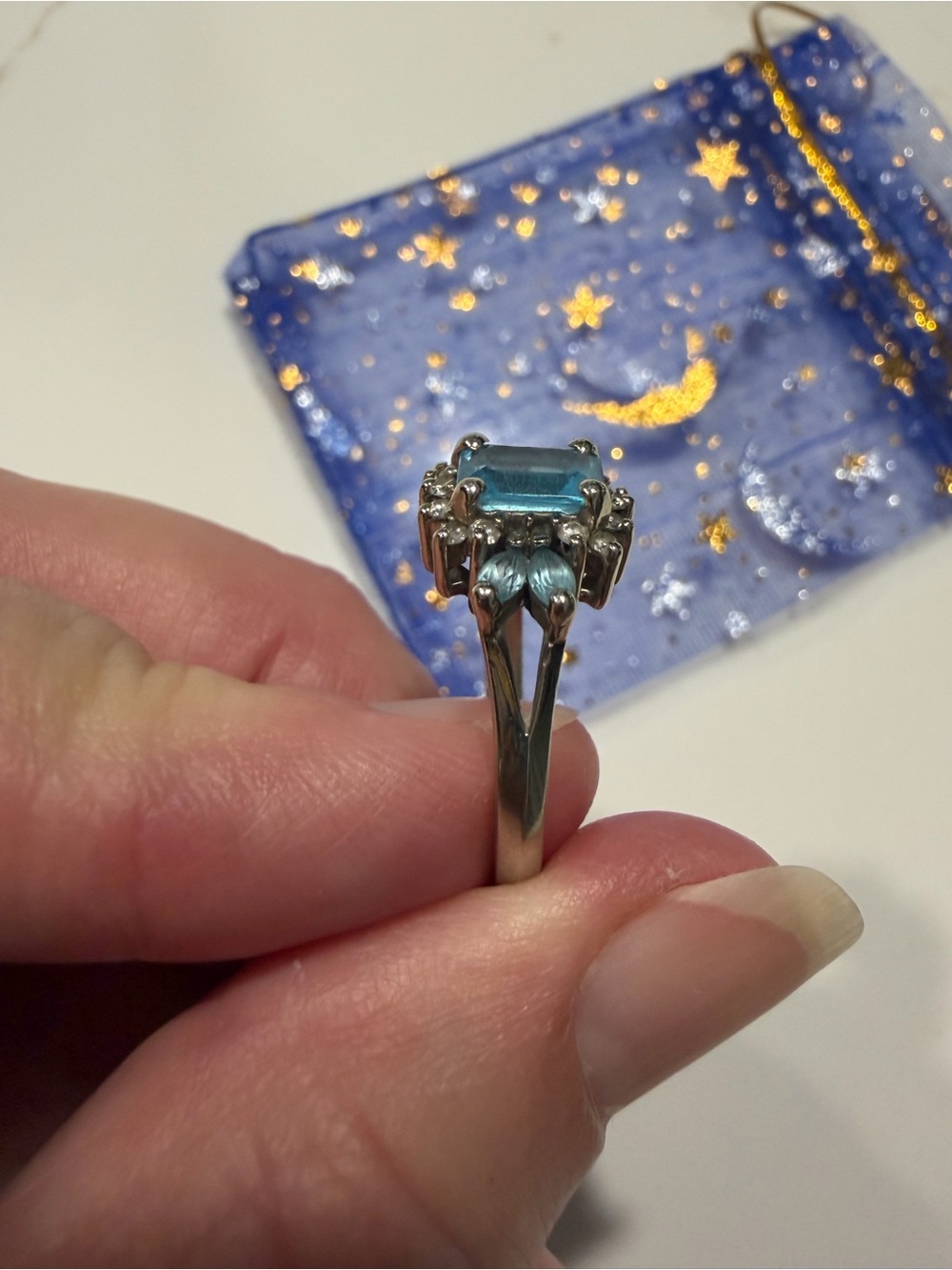 Sterling Silver Blue Topaz Halo Ring